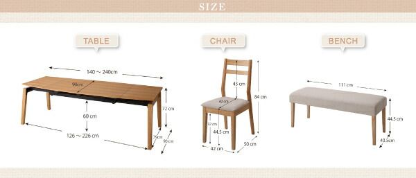 スーパSALE10倍＆4時間限定10％OFF 天然木オーク材 スライド伸縮式ダイニングセット 4人 4点セット(テーブル+チェア2脚+ベンチ1脚) W140-240