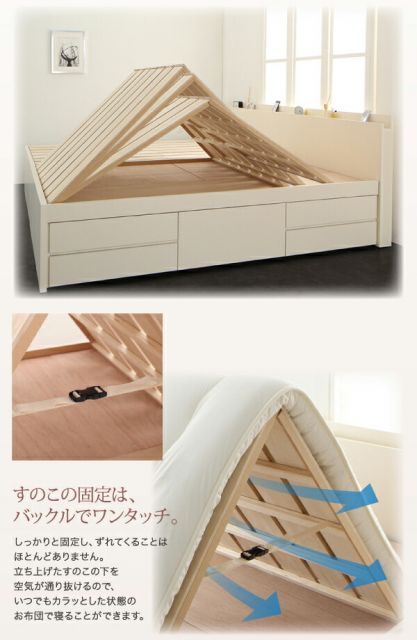 スーパSALE10倍＆4時間限定10％OFF お客様組立 国産大容量収納ファミリーチェストベッド ベッドフレームのみ ワイドK220(S+SD)