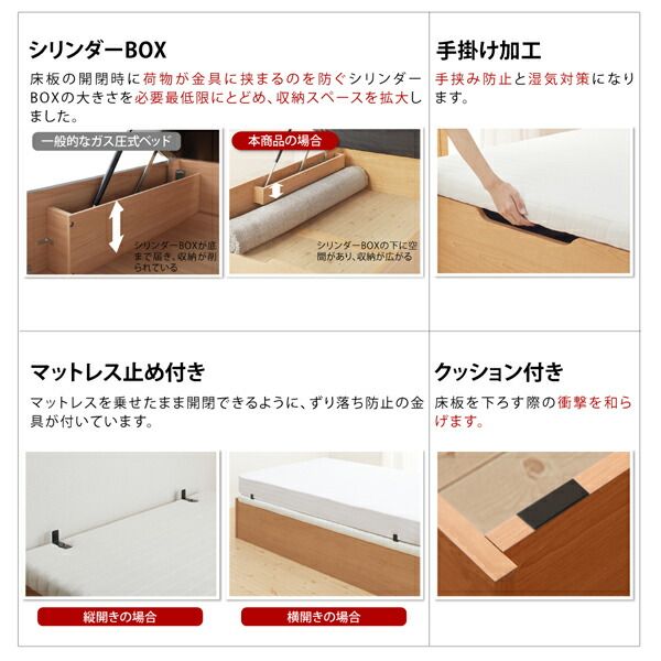 スーパSALE10倍＆4時間限定10％OFF ベッド ベット マットレス付き 収納 収納付 収納ベッド 跳ね上げ 跳ね上げベッド ガス圧 ガス圧式 すのこ お客様組立 薄型プレミアムポケットコイルマットレス付き 横開き セミダブル 深さラージ