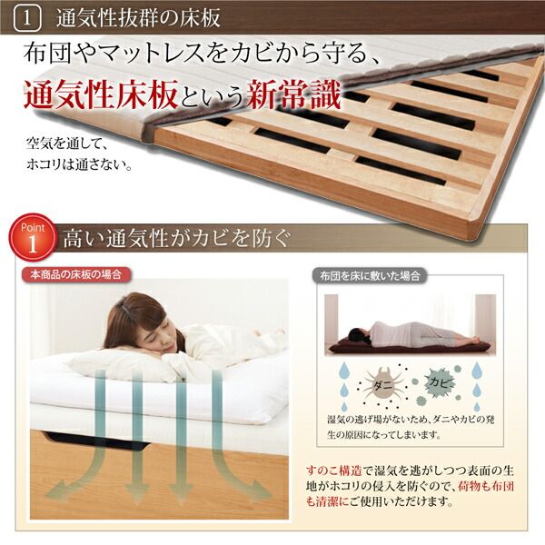 スーパSALE10倍＆4時間限定10％OFF ベッド ベット マットレス付き 収納 収納付 収納ベッド 跳ね上げ 跳ね上げ式 跳ね上げベッド ガス圧 ガス圧式 すのこ コンセント付 薄型スタンダードボンネルコイルマットレス付き 縦開き セミダブル 深さラージ