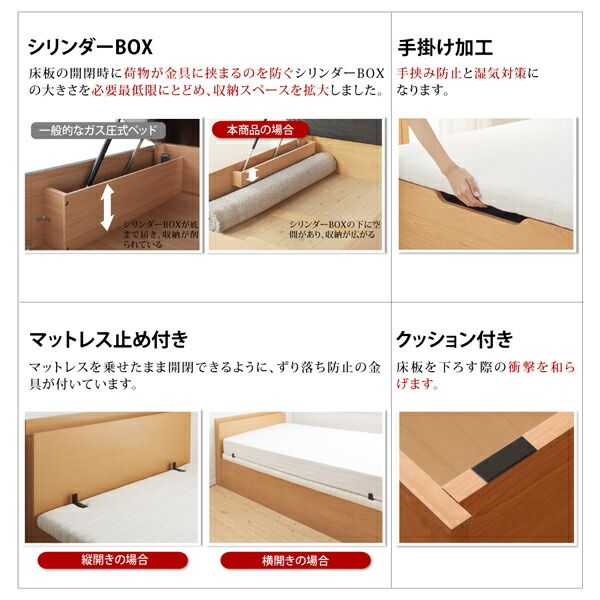 スーパSALE10倍＆4時間限定10％OFF ベッド ベット 収納 収納付 収納ベッド 跳ね上げ 跳ね上げ式 跳ね上げベッド ガス圧 ガス圧式 すのこ コンセント付 ベッドフレームのみ 横開き シングル 深さグランド