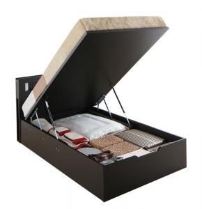 スーパSALE10倍＆4時間限定10％OFF ベッド 収納付きベッド マットレス付き 収納付 収納ベッド 跳ね上げ 跳ね上げベッド 宮付き ライト付 コンセント付 お客様組立 薄型プレミアムポケットコイルマットレス付き 縦開き シングル 深さレギュラー