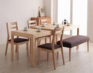 スーパSALE10倍＆4時間限定10％OFF 最大235cm スライド伸縮テーブル ダイニングセット 6人 6点セット(テーブル+チェア4脚+ベンチ1脚) W135-235
