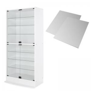 スーパSALE10倍＆4時間限定10％OFF 壁面収納 LED付きコレクションラック ワイド 本体 両開きタイプ 背面ミラー2枚セット 奥行39