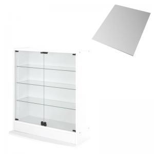 スーパSALE10倍＆4時間限定10％OFF 壁面収納 LED付きコレクションラック ワイド 本体 両開きタイプ 背面ミラー1枚セット 奥行29