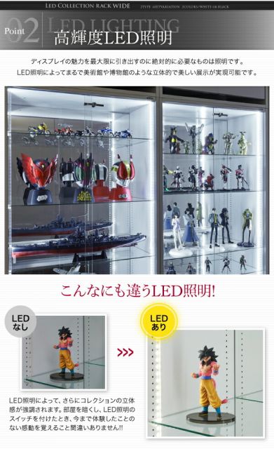 スーパSALE10倍＆4時間限定10％OFF 壁面収納 LED付きコレクションラック ワイド 上置き 高さ61-94 奥行39
