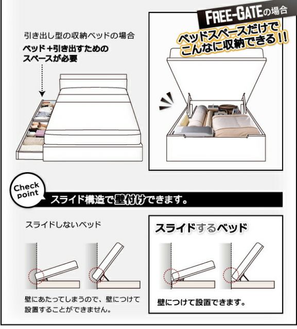 スーパSALE10倍＆4時間限定10％OFF ベッド ベット 収納付きベッド 収納 収納付 跳ね上げベッド 跳ね上げ 深型 すのこベッド すのこ コンセント付 大容量 収納家具 お客様組立 ベッドフレームのみ 縦開 シングル 深さレギュラー