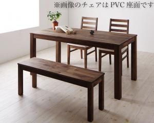スーパSALE10倍＆4時間限定10％OFF ダイニングセット（テーブル&ベンチ チェア） 総無垢材ワイドダイニング 4人 4点セット(テーブル+チェア2脚+ベンチ1脚) ウォールナット 板座 W160