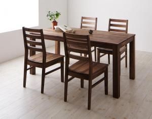 スーパSALE10倍＆4時間限定10％OFF ダイニングセット（テーブル&チェア） 総無垢材ワイドダイニング 4人 5点セット(テーブル+チェア4脚) ウォールナット 板座 W160