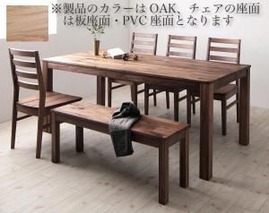 スーパSALE10倍＆4時間限定10％OFF ダイニングセット（テーブル&ベンチ チェア） 総無垢材ワイドダイニング 6人 6点セット(テーブル+チェア4脚+ベンチ1脚) オーク 板座×PVC座 W180