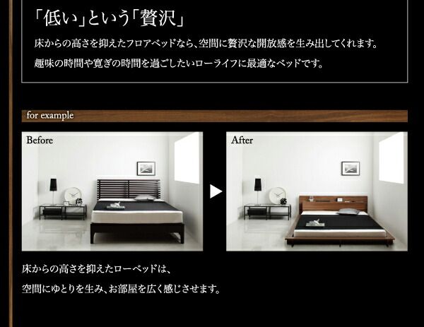 モダンライト・コンセント付きローベッド プレミアムポケットコイルマットレス付き シングル