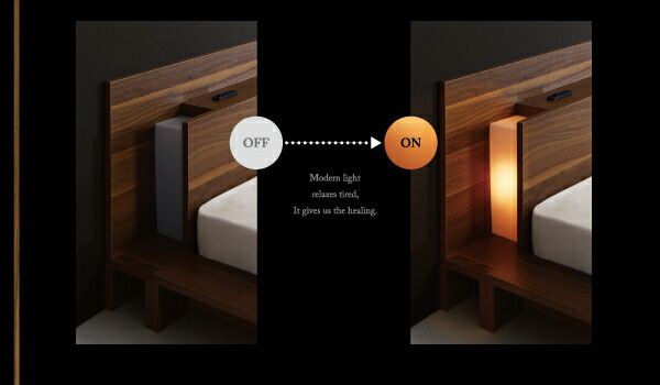 モダンライト・コンセント付きローベッド プレミアムポケットコイルマットレス付き シングル