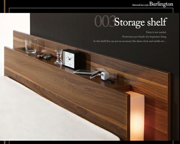 モダンライト・コンセント付きローベッド プレミアムポケットコイルマットレス付き シングル