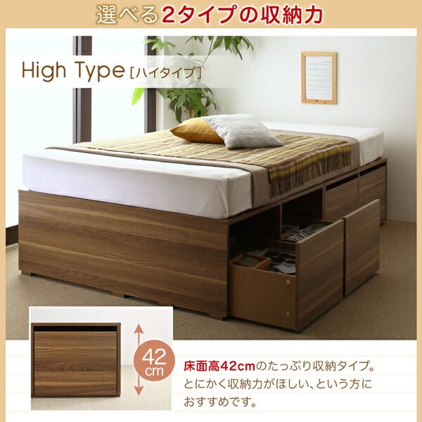 スーパSALE10倍＆4時間限定10％OFF ベッド 収納付きベッド フィッツ フレームのみ 収納 収納付 収納ベッド 大容量 収納ボックス 引き出し 布団 敷き布団 おしゃれ ベッドフレームのみ 引出し2杯 ハイタイプ セミダブル