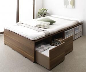 ベッド 収納付きベッド フィッツ マットレス付き 収納 収納付 収納ベッド 大容量 収納ボックス 引き出し 布団 敷き布団 おしゃれ 薄型スタンダードポケットコイルマットレス付 引出し2杯 ハイタイプ セミダブル