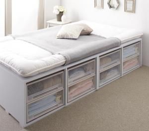 スーパSALE10倍＆4時間限定10％OFF ベッド 収納付きベッド フィッツ マットレス付き 収納 収納付 収納ベッド 大容量 収納ボックス 引き出し 布団 敷き布団 おしゃれ 薄型プレミアムポケットコイルマットレス付 引き出しなし ハイタイプ シングル