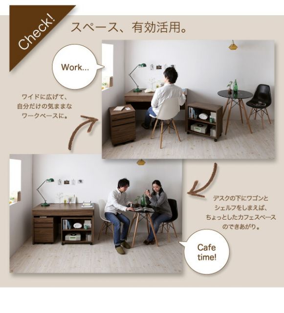 スーパSALE10倍＆4時間限定10％OFF デスク 机 120 ワゴン シェルフ セット テレワーク 在宅 リモート 在宅ワーク コンパクト 省スペース パソコンデスク PCデスク 作業台 木製 ウォールナット