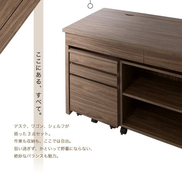 スーパSALE10倍＆4時間限定10％OFF デスク 机 120 ワゴン シェルフ セット テレワーク 在宅 リモート 在宅ワーク コンパクト 省スペース パソコンデスク PCデスク 作業台 木製 ウォールナット