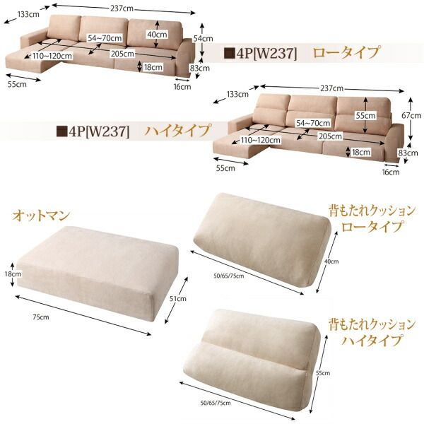 スーパSALE10倍＆4時間限定10％OFF フロアソファ フロアコーナーカウチソファ ソファ＆オットマンセット ハイタイプ 3P