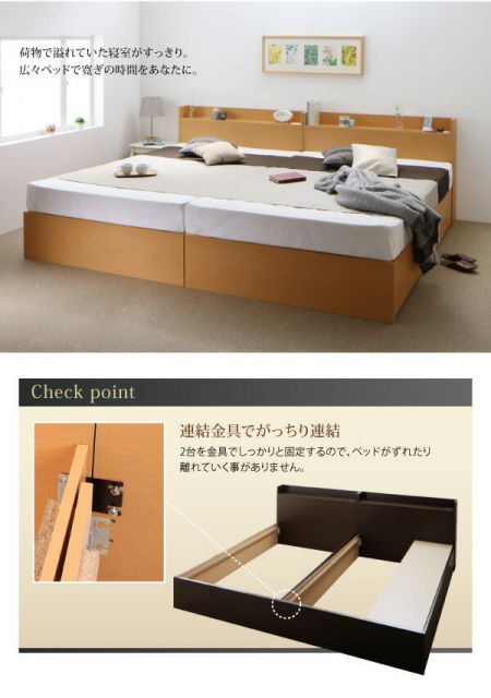 スーパSALE10倍＆4時間限定10％OFF お客様組立 連結 棚・コンセント付すのこ収納ベッド スタンダードボンネルコイルマットレス付き Aタイプ シングル