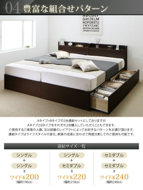 スーパSALE10倍＆4時間限定10％OFF お客様組立 連結 棚・コンセント付すのこ収納ベッド スタンダードボンネルコイルマットレス付き Aタイプ シングル