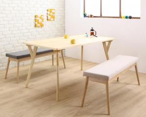 スーパSALE10倍＆4時間限定10％OFF ダイニングセット（テーブル&ベンチ） やさしい色合いの北欧スタイル ソファベンチ ダイニング 4人 3点セット(テーブル+ベンチ2脚) W140