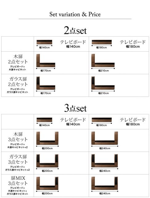 スーパSALE10倍＆4時間限定10％OFF キャビネットが選べるテレビボードシリーズ 2点セット(テレビボード+キャビネット) ガラス扉 幅140