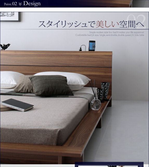 棚・4口コンセント付きデザインフロアローベッド プレミアムポケットコイルマットレス付き シングル