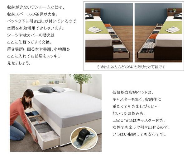 工具いらずの組み立て・分解簡単収納ベッド ボンネルコイルマットレス付き シングル