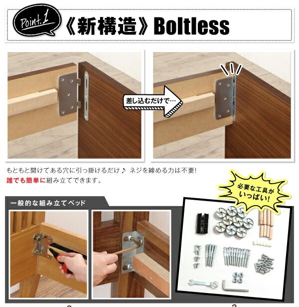 工具いらずの組み立て・分解簡単収納ベッド ボンネルコイルマットレス付き シングル