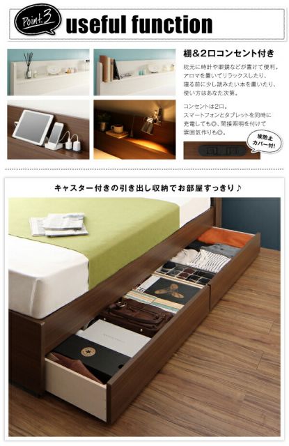 スーパSALE10倍＆4時間限定10％OFF 工具いらずの組み立て・分解簡単収納ベッド 国産ボンネルコイルマットレス付き シングル