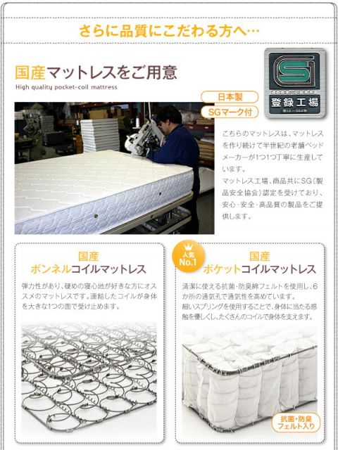 スーパSALE10倍＆4時間限定10％OFF 工具いらずの組み立て・分解簡単収納ベッド 国産ボンネルコイルマットレス付き シングル