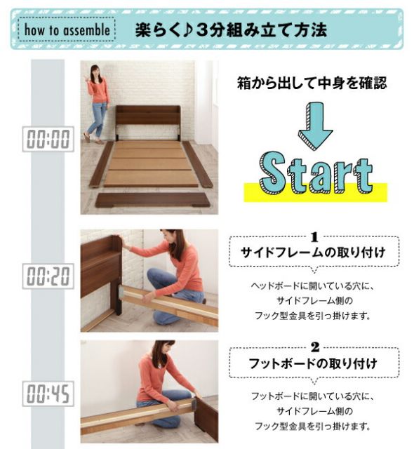 スーパSALE10倍＆4時間限定10％OFF 工具いらずの組み立て・分解簡単収納ベッド 国産ボンネルコイルマットレス付き シングル