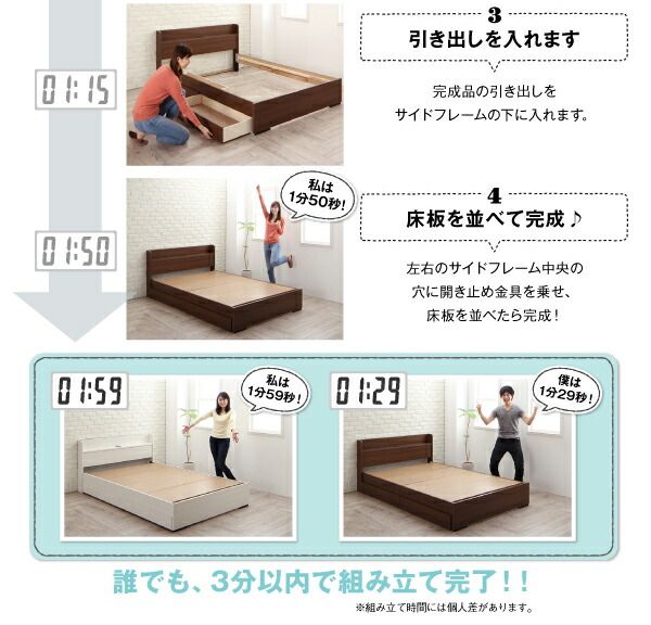 スーパSALE10倍＆4時間限定10％OFF 工具いらずの組み立て・分解簡単収納ベッド 国産ボンネルコイルマットレス付き シングル