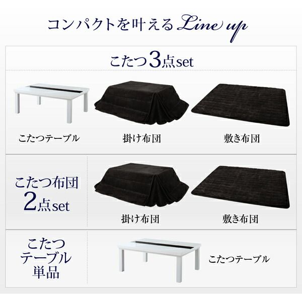 スーパSALE10倍＆4時間限定10％OFF こたつ布団セット アーバンモダンデザインこたつ 省スペースタイプ こたつ3点セット(テーブル＋掛・敷布団) 鏡面仕上 正方形(75×75cm)