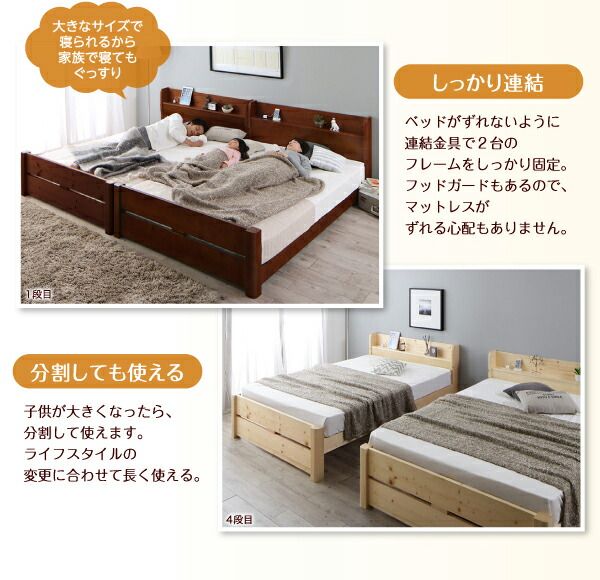 スーパSALE10倍＆4時間限定10％OFF 家族の成長に合わせて高さ調節できる頑丈すのこファミリーベッド スタンダードボンネルコイルマットレス付き ワイドK200