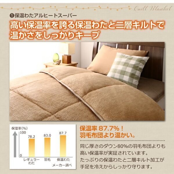 スーパSALE10倍＆4時間限定10％OFF 毛布 ケット 保温わたアルヒートスーパー入り二層キルト毛布 毛布単品 シングル