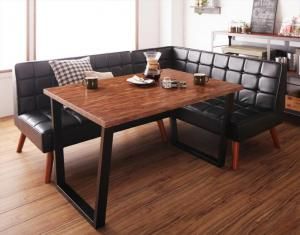 スーパSALE10倍＆4時間限定10％OFF ダイニングセット（テーブル&ソファ） 古木風 ヴィンテージ カフェスタイル リビングダイニング 3人 3点セット(テーブル+2Pソファ1脚+アームソファ1脚) 右アーム W120