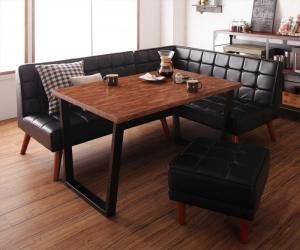 スーパSALE10倍＆4時間限定10％OFF ダイニングセット（テーブル&ソファ スツール） 古木風 ヴィンテージ カフェスタイル リビングダイニング 4人 4点セット(テーブル+ソファ1脚+アームソファ1脚+スツール1脚) 右アーム W120
