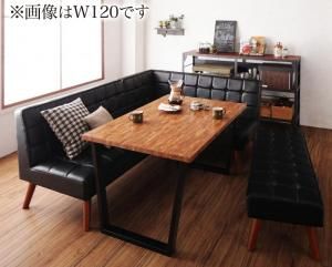 スーパSALE10倍＆4時間限定10％OFF ダイニングセット（テーブル&ソファ ベンチ） 古木風 ヴィンテージ カフェスタイル リビングダイニング 5人 4点セット(テーブル+ソファ1脚+アームソファ1脚+ベンチ1脚) 右アーム W150