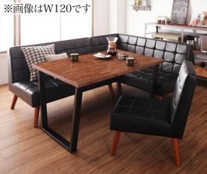 スーパSALE10倍＆4時間限定10％OFF ダイニングセット（テーブル&ソファ チェア） 古木風 ヴィンテージ カフェスタイル リビングダイニング 4人 4点セット(テーブル+ソファ1脚+アームソファ1脚+チェア1脚) 右アーム W150