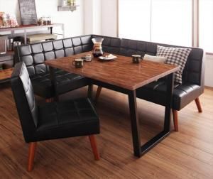 スーパSALE10倍＆4時間限定10％OFF ダイニングセット（テーブル&ソファ チェア） 古木風 ヴィンテージ カフェスタイル リビングダイニング 4人 4点セット(テーブル+ソファ1脚+アームソファ1脚+チェア1脚) 左アーム W120