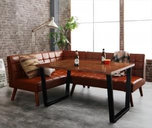 スーパSALE10倍＆4時間限定10％OFF ダイニングセット（テーブル&ソファ） 古木風 ヴィンテージ アメリカンスタイル リビングダイニング 3人 3点セット(テーブル+2Pソファ1脚+アームソファ1脚) 左アーム W120