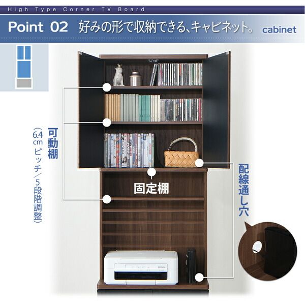 スーパSALE10倍＆4時間限定10％OFF ハイタイプコーナーテレビボード 2点セット(テレビボード+キャビネット)