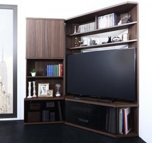 スーパSALE10倍＆4時間限定10％OFF ハイタイプコーナーテレビボード 2点セット(テレビボード+キャビネット)