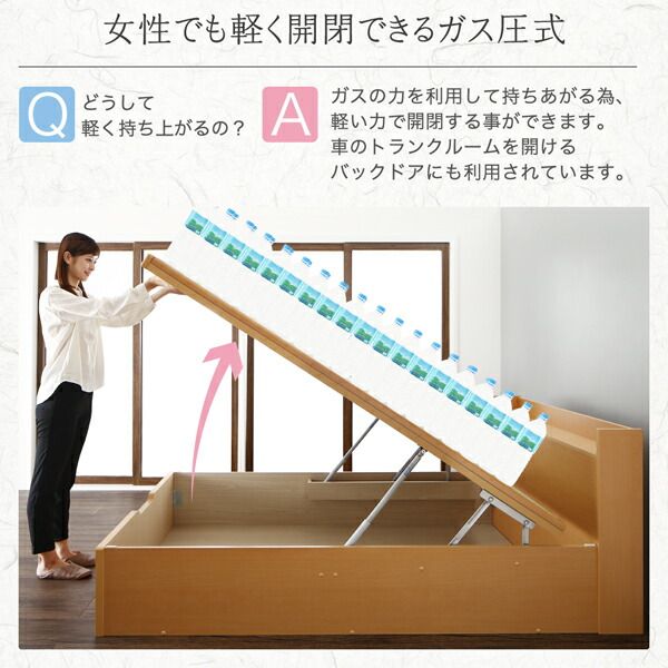 スーパSALE10倍＆4時間限定10％OFF お客様組立 シンプルモダンデザイン大容量収納日本製棚付きガス圧式跳ね上げ畳ベッド 国産畳 セミダブル 深さラージ