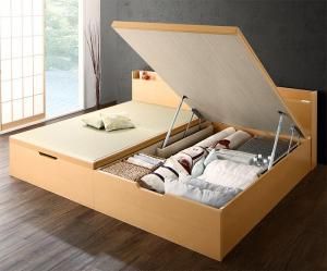 スーパSALE10倍＆4時間限定10％OFF お客様組立 シンプルモダンデザイン大容量収納日本製棚付きガス圧式跳ね上げ畳ベッド 国産畳 セミダブル 深さグランド