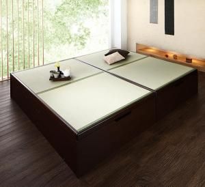 スーパSALE10倍＆4時間限定10％OFF お客様組立 くつろぎの和空間をつくる日本製大容量収納ガス圧式跳ね上げ畳ベッド 中国産畳 セミダブル 深さラージ