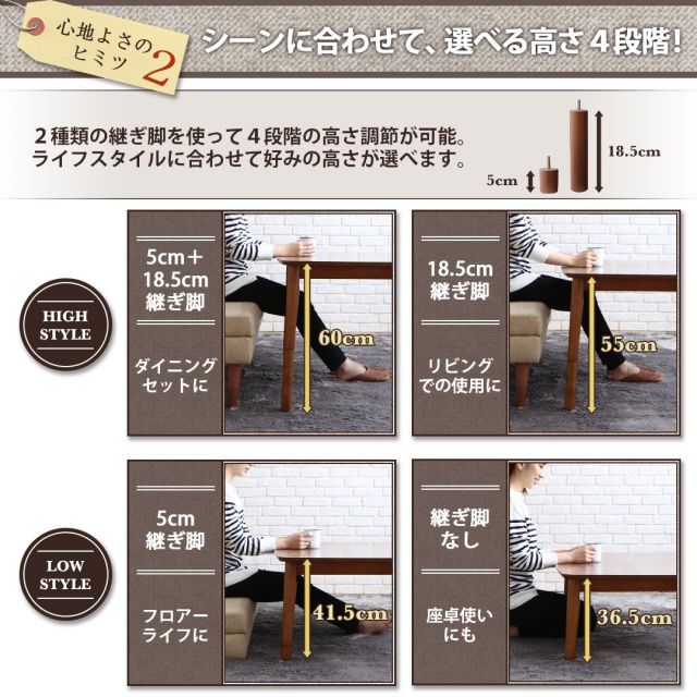 スーパSALE10倍＆4時間限定10％OFF ダイニングテーブル こたつもソファも高さ調節できる 収納付きリビングダイニングシリーズ ダイニングこたつテーブル単品 W120