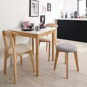 スーパSALE10倍＆4時間限定10％OFF ダイニングセット（テーブル&チェア スツール） カワイイテイスト ダイニング 3人 4点セット(テーブル+チェア2脚＋スツール1脚) W68